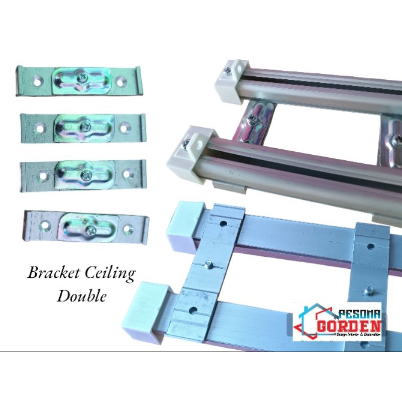 Bracket Seling Double Batang Gorden Vitrase, Kaki Double Ceiling,Kaki Double Flapon Rel Gorden Balok
