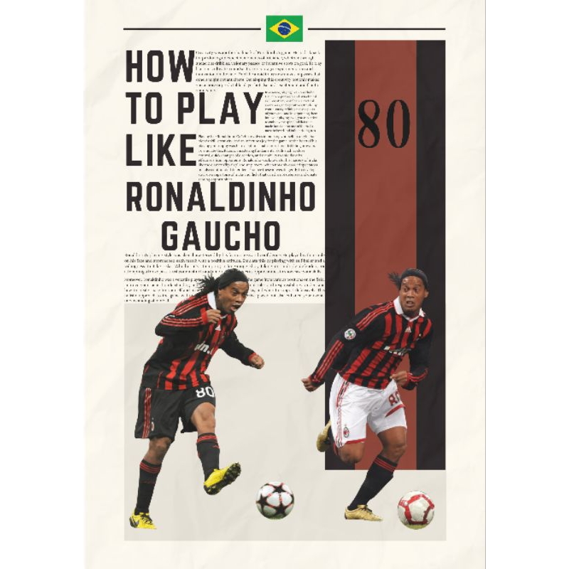 Hiasan Dinding Poster Ivory Pemain Bola Ronaldinho Vintage Ukuran A3+ (Digital Custom By TotalFooty)