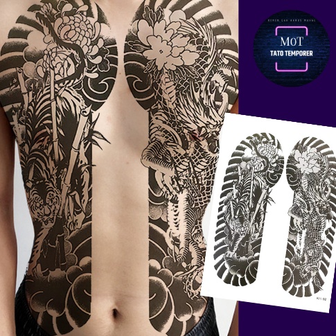 PREMIUM BT16 TATTOO TEMPORARY TATO TEMPORER TAHAN LAMA MOTIF FULL BACK FULL BADAN YAKUZA UKURAN 35x5