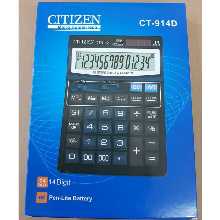 

KODE O43G Kalkulator CITIZEN 14 Digit CT914D Ukuran Jumbo 914