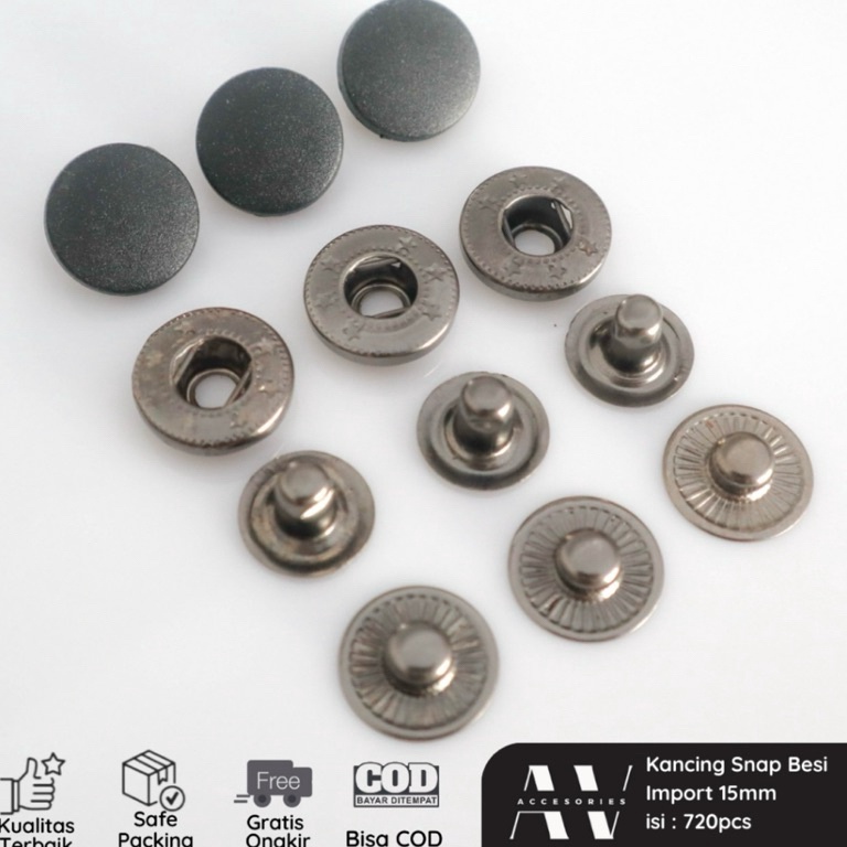 KODE H2Z AVACC Kancing Jepret Cetet Besi Impor 15mm 22 Hitam Putih Doff Snap Button