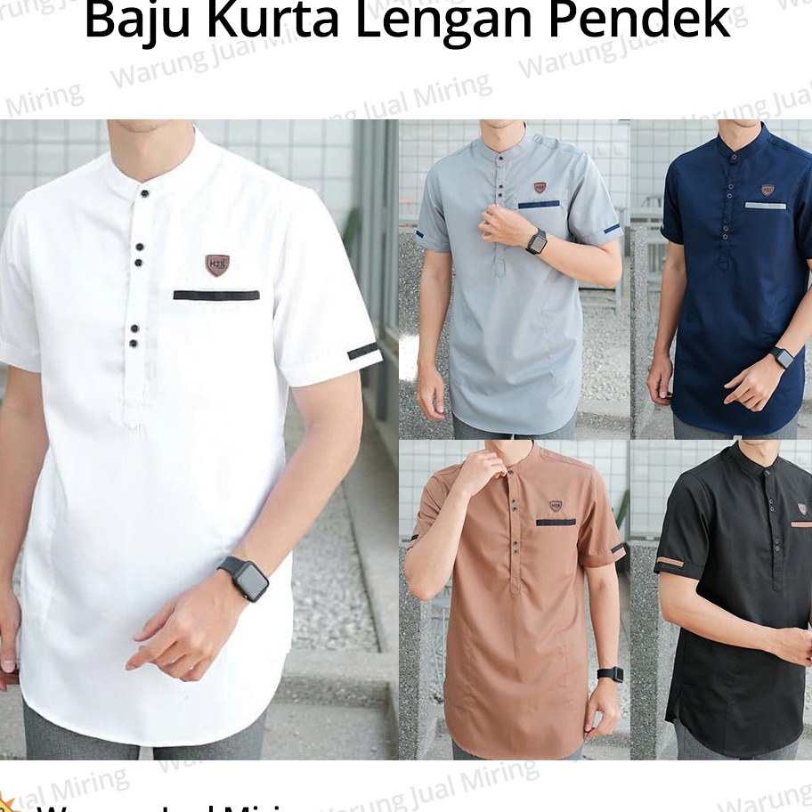 Baju Koko Kurta Lengan Pendek Dewasa  Remaja  Anak Atasan Muslim Lebaran Pria Laki Modern Kemeja Pak