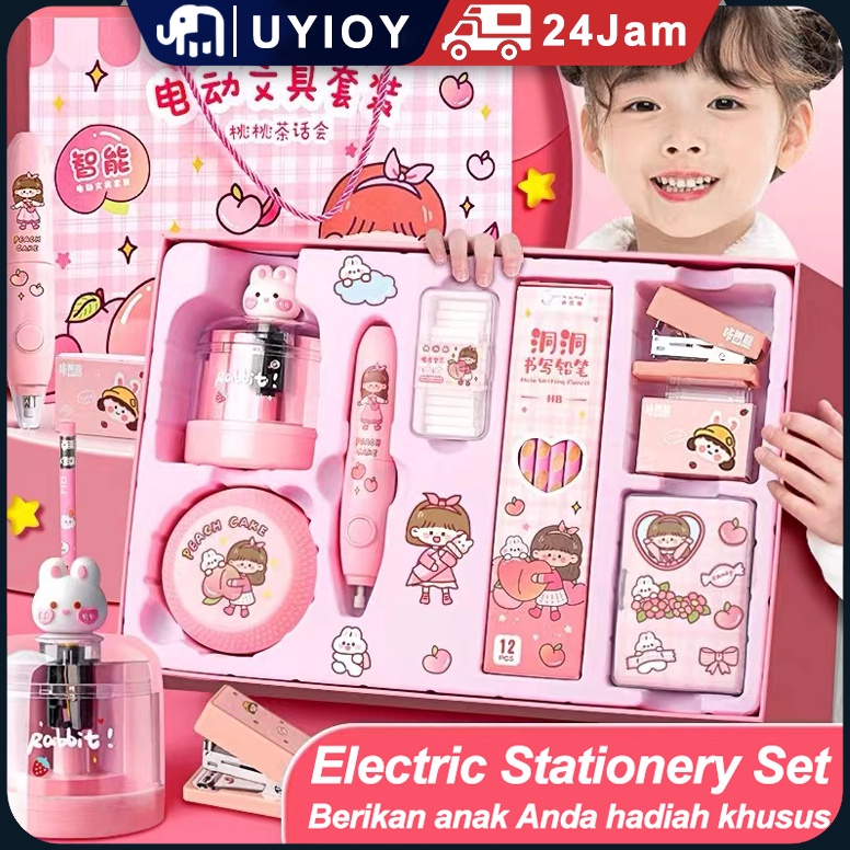 

Electric stationery set pensil elektrik Childrens stationery set 11 In 1 Pensil penghapus rautan Set hadiah t R5M3