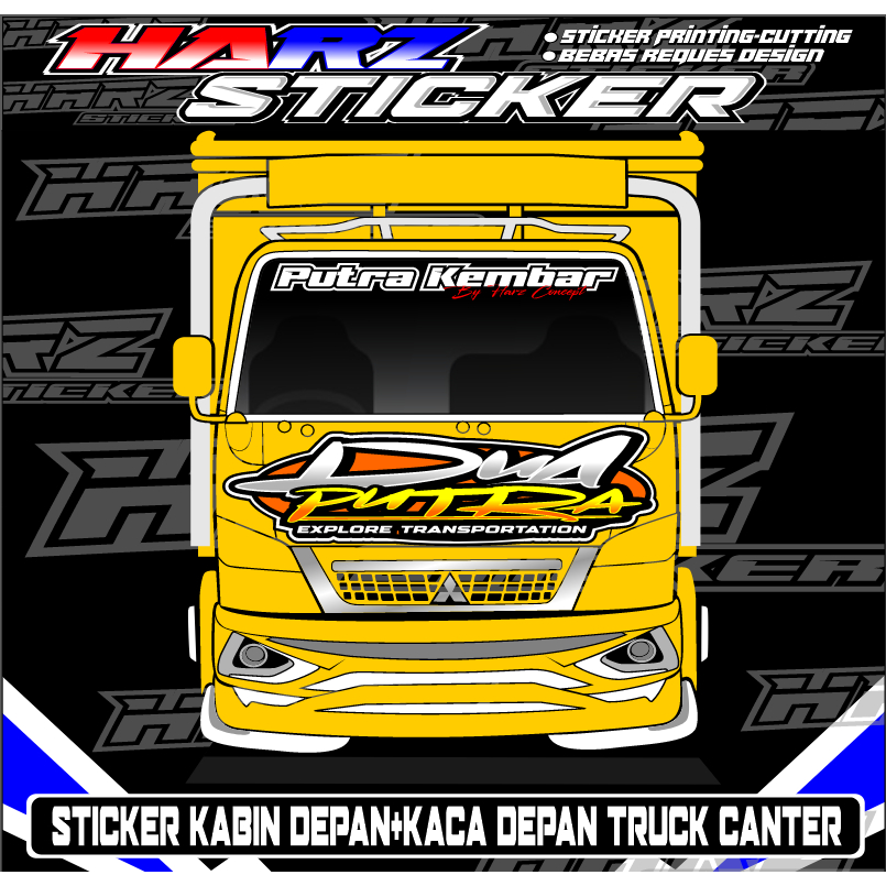 Stiker Kabin Depan truk Canter-Stiker Kaca-Stiker Dua Putra-Stiker Putra Kembar-Stiker Bebas Reques