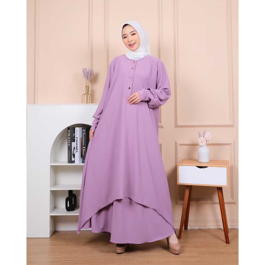 HANUM SET ROK DAN TUNIK MALAY LESTI/SETELAN ROK DAN TUNIK CRINKLE AIRFLOW WANITA MUSLIMAH JUMBO
