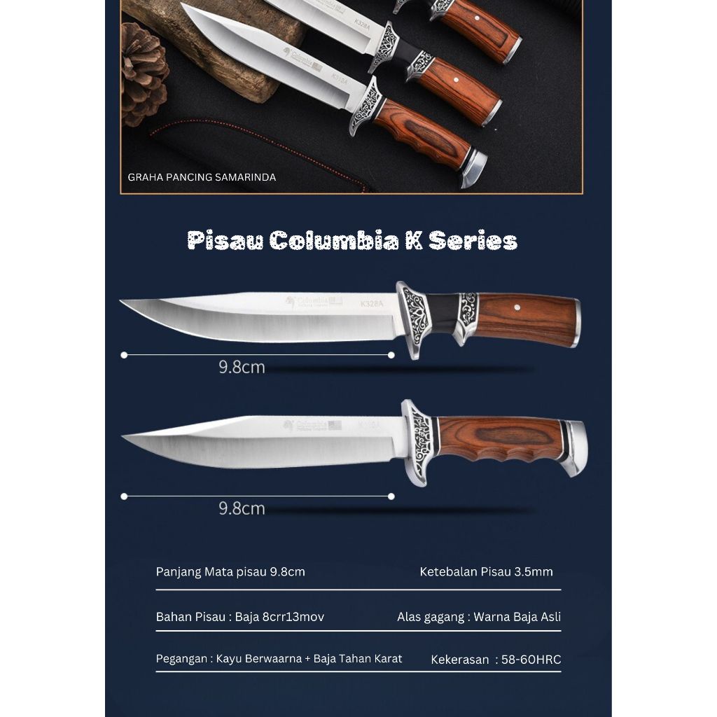 Pisau Columbia K 18 Series, (Besar Dan Kecil), Jungle Knife, Survive Knife DLL