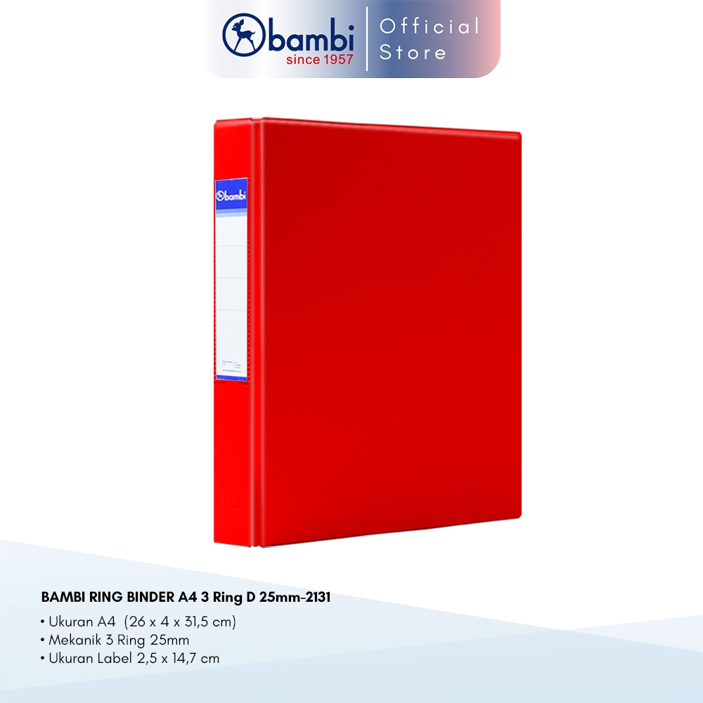 

Bambi Ring Binder A4 3 Ring D-Type Red MID SIZE 25 mm