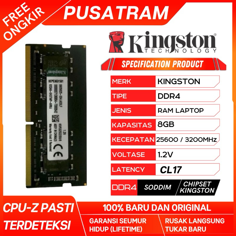 RAM LAPTOP KINGSTON DDR4 8GB 3200 MHz 25600 ORI GAMING RAM NB DDR4 8GB