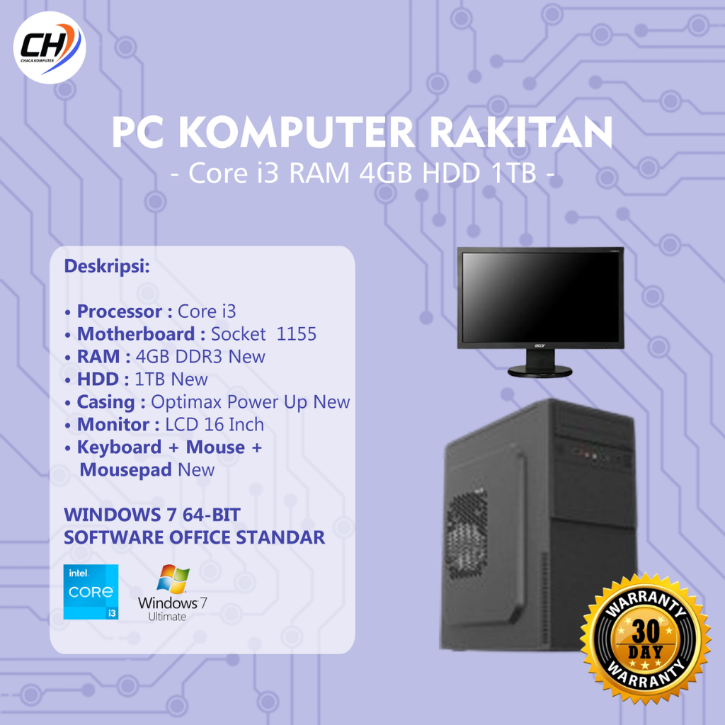 PC Komputer Rakitan Core i3 Fullset