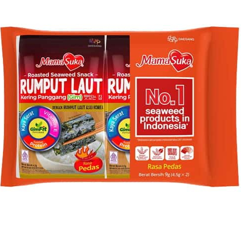

Mamasuka rumput laut panggang / nori rasa pedas 4,5g x 2pcs