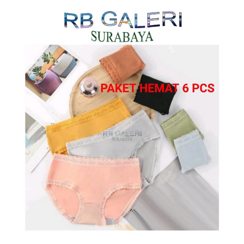 Paket 6 Pc Celana Dalam Wanita CD Renda Underwear Push Up Sempak Jumbo RB