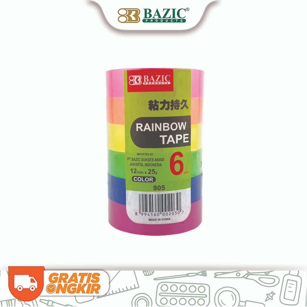 

Bazic Cello Tape Rainbow 12mm x 25y - Selotip