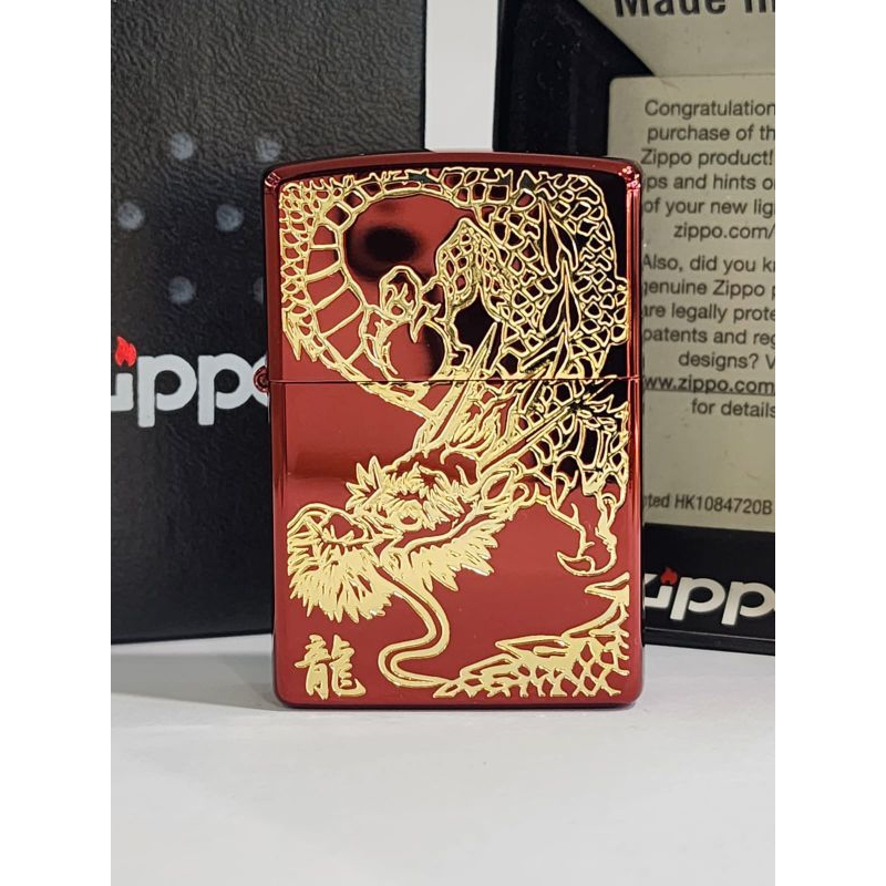 Original Zippo Red And Gold Plated Chinese Dragon