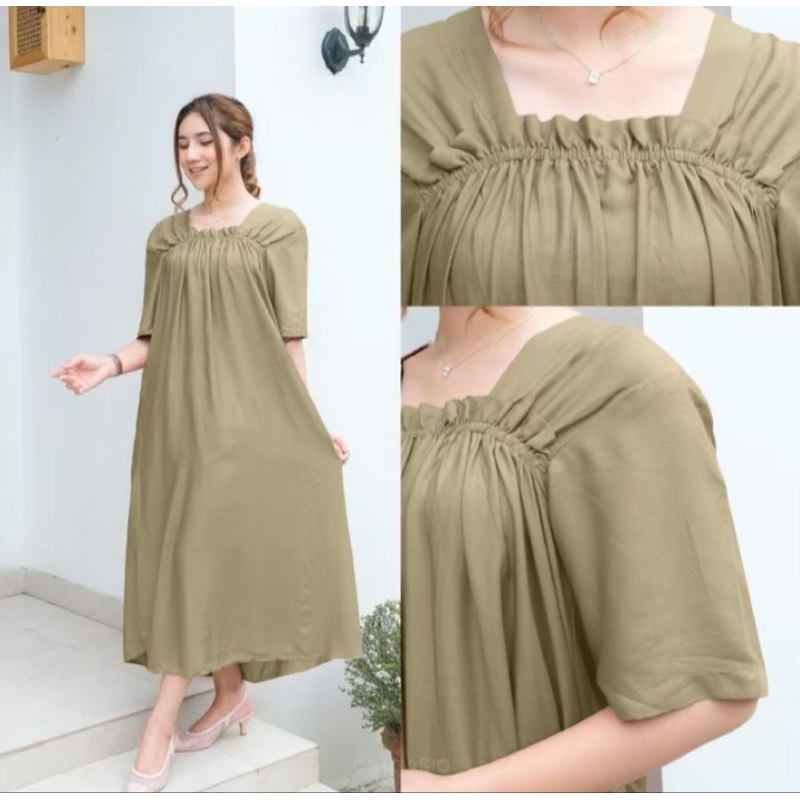 FUJI Dress Daster Bahan Rayon Twill Premium Lengan 7/8