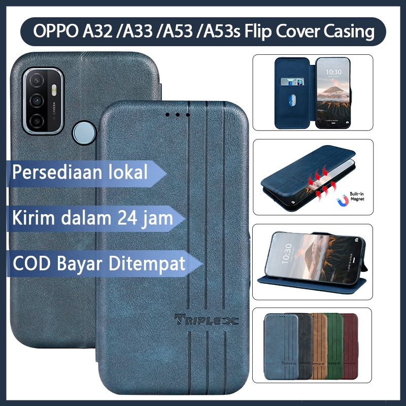 OPPO A32 / A33 / A53 / A53s Flip Cover Casing magnet /Casing Dompet - Leather PU for Handphone / pho