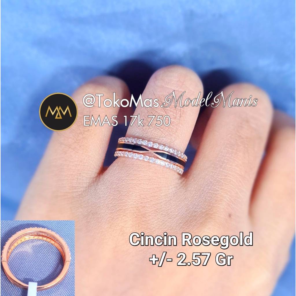 Cincin Listring List Hitam Rosegold 750 kadar 17k