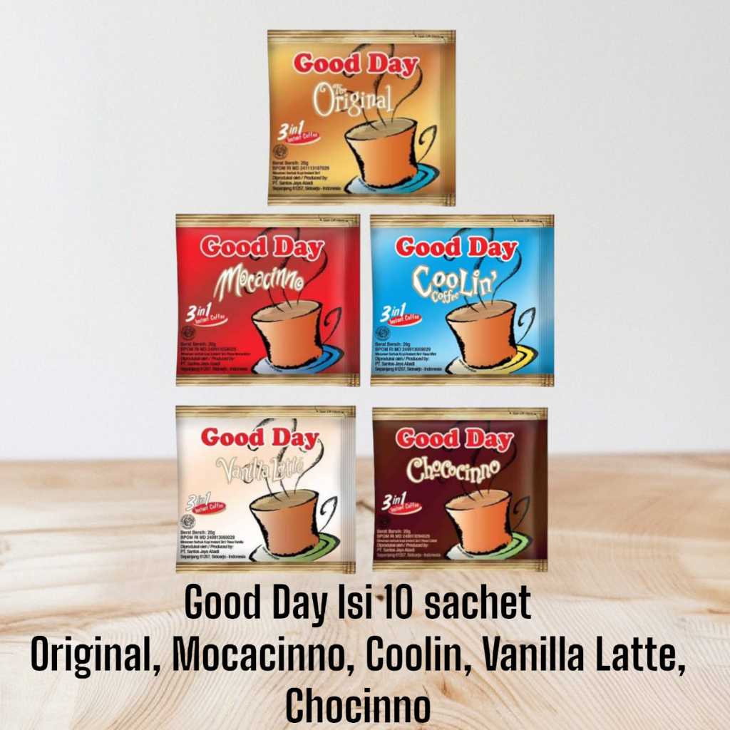 

GOOD DAY 20GR / ORIGINAL / MOCACINNO / COOLIN / VANILLA LATTE, CHOCOCINNO / GOODDAY