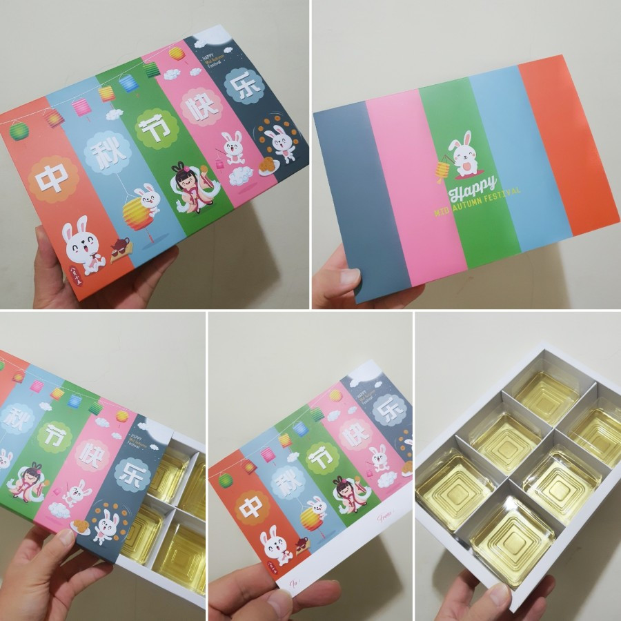 

( 5 pcs ) Kardus Kotak Packaging Mooncake 50gr 75gr Sekat 6 Box Motif Colorfull Kemasan Brownies Mini