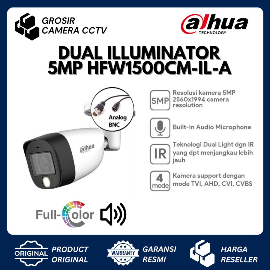 DAHUA OUTDOOR ILLUMINATOR HFW1500CMP-IL-A 5MP FULLCOLOR AUDIO ANALOG CCTV - ORIGINAL DAHUA
