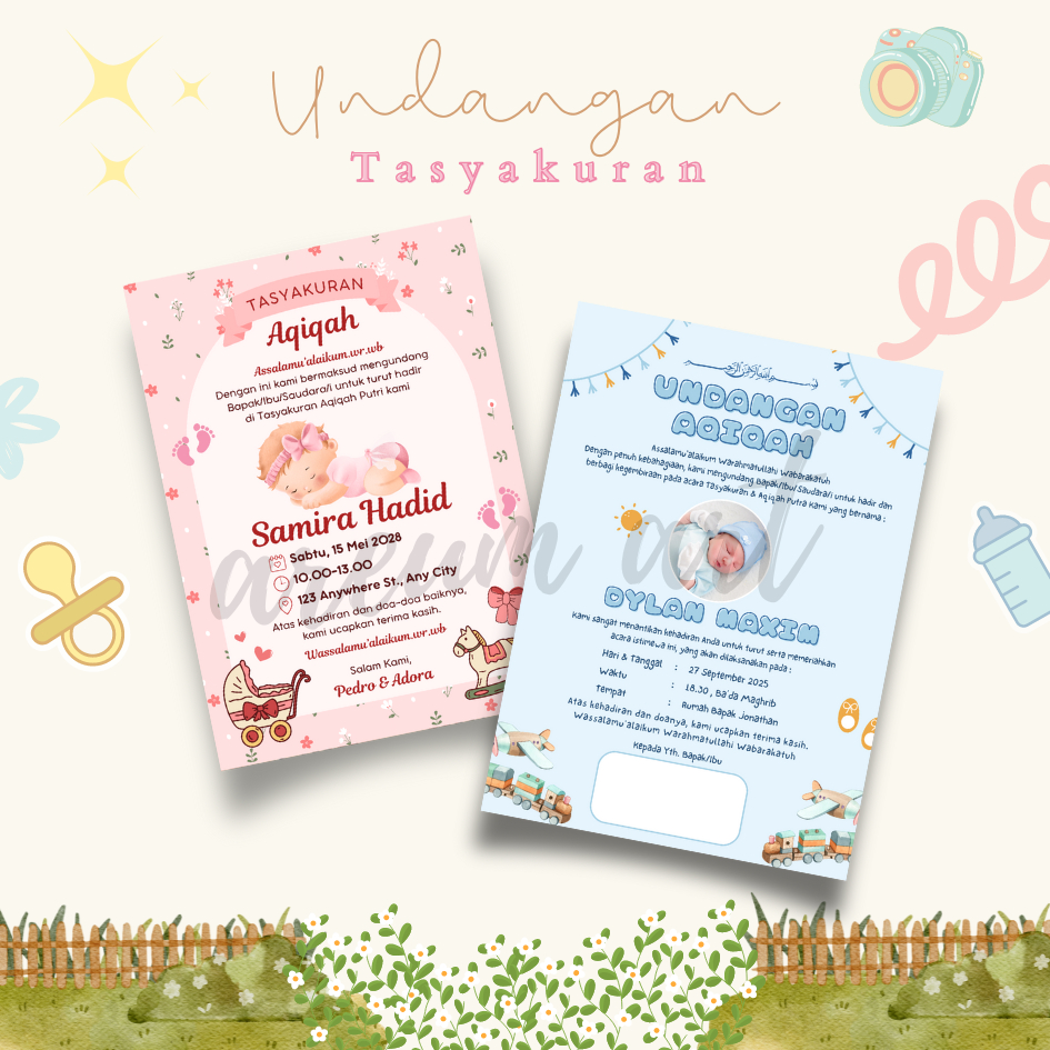 Undangan Aqiqah bayi/ tasyakuran kelahiran/ undangan khitanan