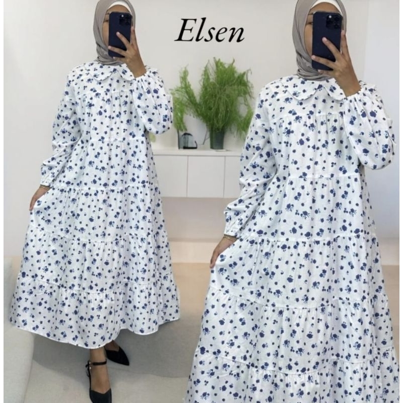 ELSEN MIDI MIDI DRESS WHITE MOTIF FLOWER KATUN JEPANG PREMIUM COLLECTION
