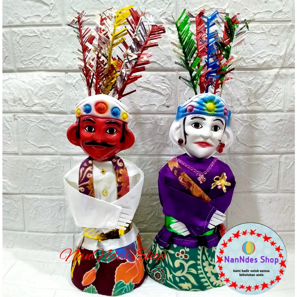 KODE V32Y Ondel Ondel Boneka Khas Tradisional Jakarta Betawi BESAR dan KECIL Abang Mpok  Suvernir Ol