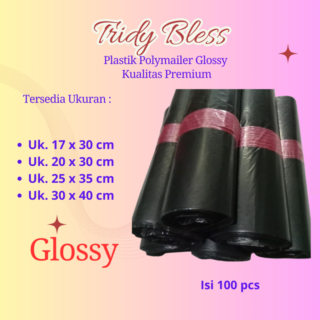 

Plastik Polymailer Glossy Hitam packing online shop kemas barang polimer lem perekat tebal kat