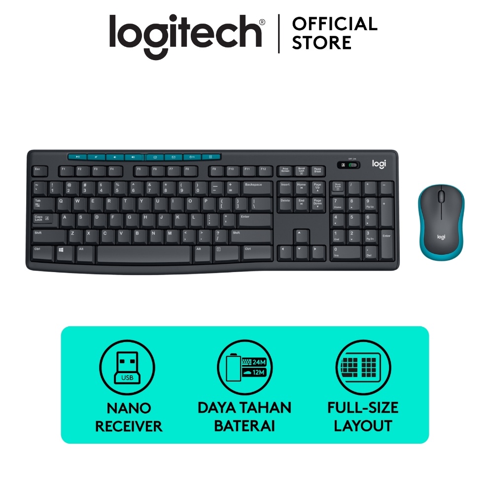 Logitech MK275 Combo Keyboard dan Mouse Wireless dengan Tombol Multimedia o A3K5