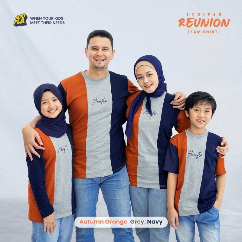 Striped Reunion Fam Shirt Autumn Orange, Grey, Navy (02) /Sarimbit kaos Hooflakids