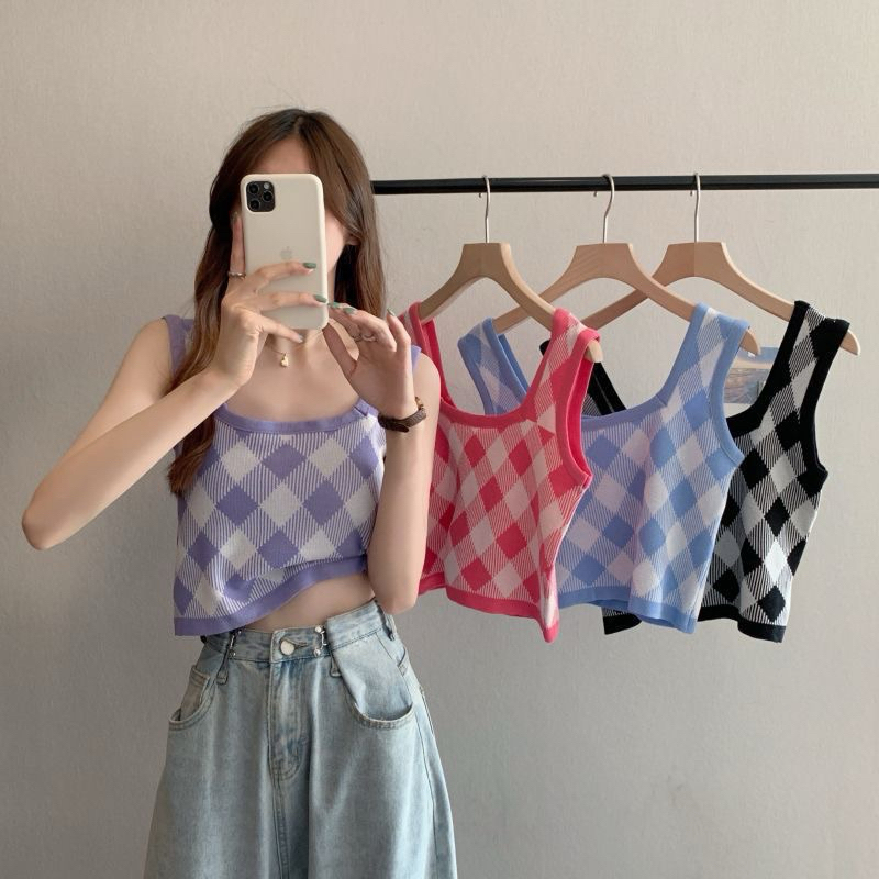 Tanktop Motif Wanita Terbaru (T274) / Tanktop Crop Top Wanita Bahan Rajut