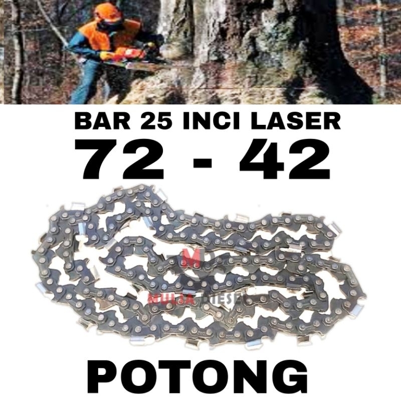 Rantai Chainsaw 72 42T 72 42 Mata Potong Guide Bar Laser 25 Inci