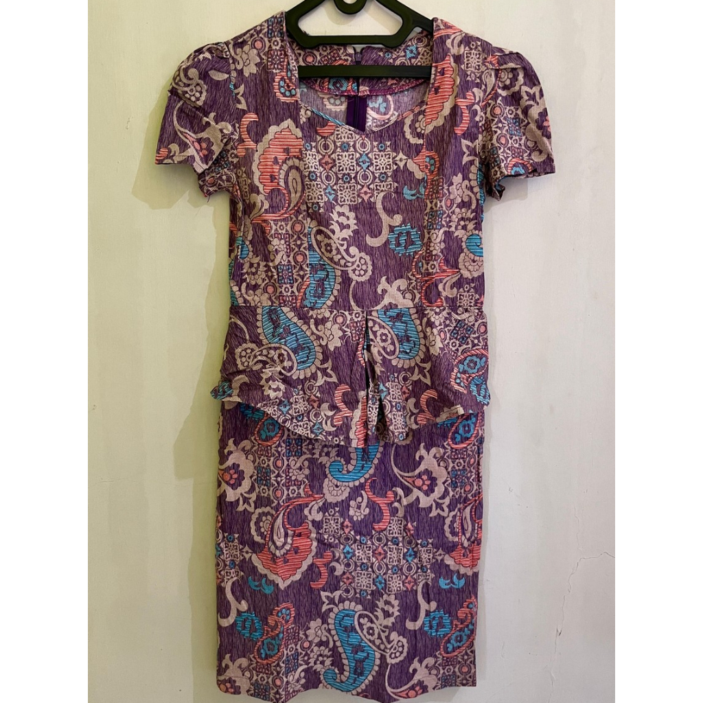 Dress Batik Ungu Preloved | Gaun wanita