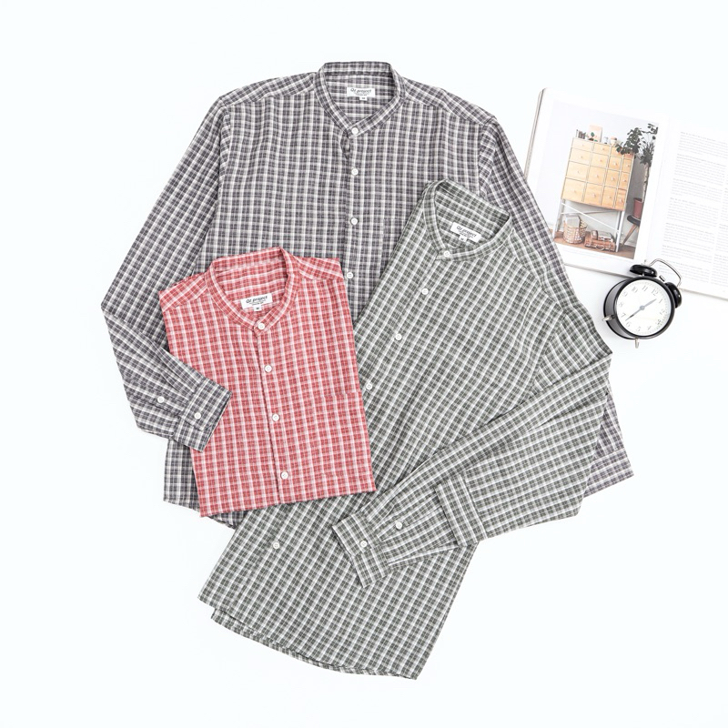 NEW kemeja shanghai panjang pria kotak-kotak frame