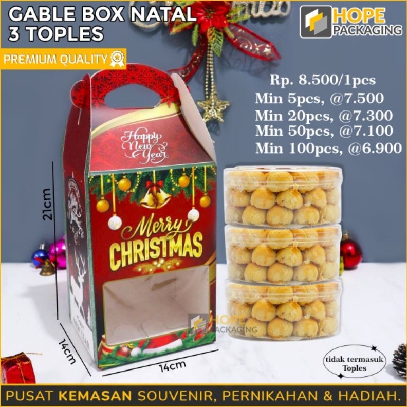 

SPECIAL PRICE Gable Box Natal 3 Toples Kotak Jendela Kotak Natal Box Souvenir Hampers Natal Gable Box Kue Kering