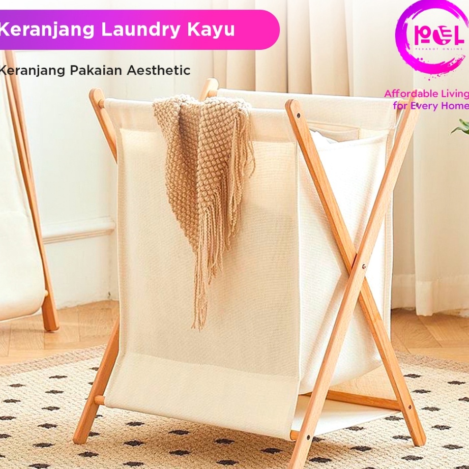 HJ6 POL COD Keranjang Baju Kotor Kayu Estetik  Laundry Bag Basket  Keranjang Laundry  Tempat Baju Ko