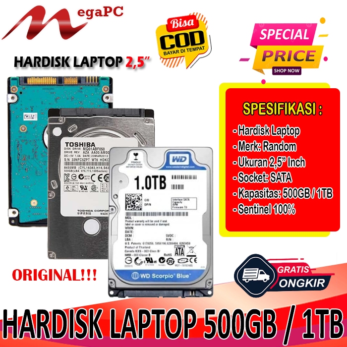 Hardisk Laptop 2,5" SATA 500GB Merk Random Second