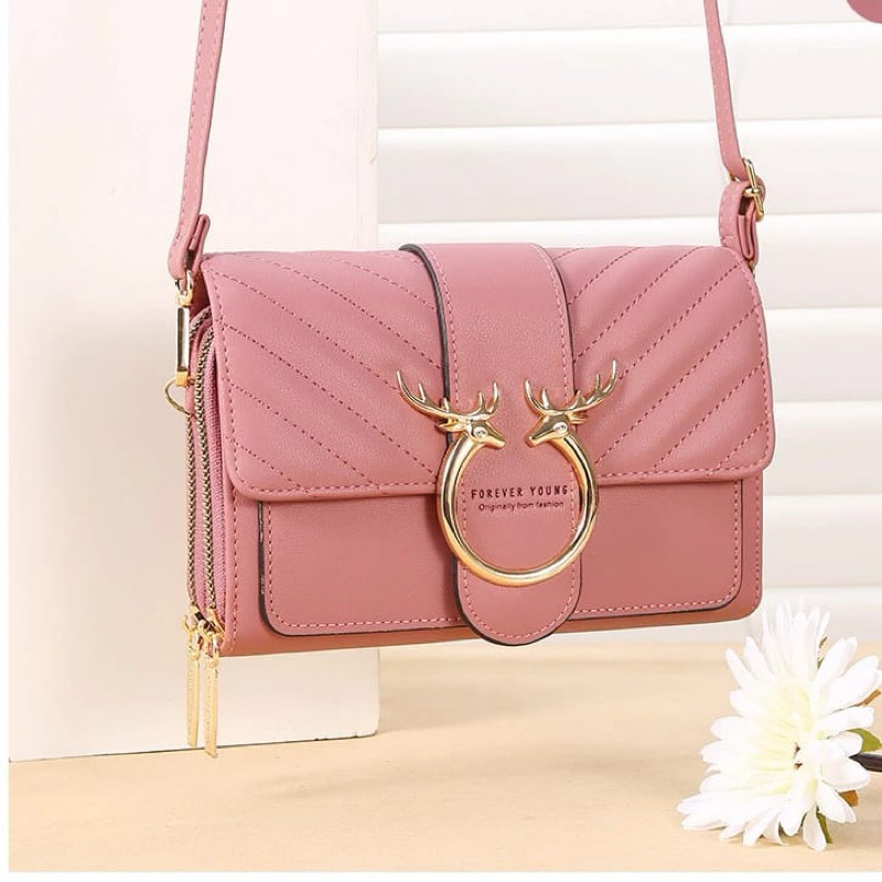 SLING BAG KULIT TAS WANITA DOMPET MULTIFUNGSI FOREVER YOUNG MOTIF ELEGANT [C270-9]