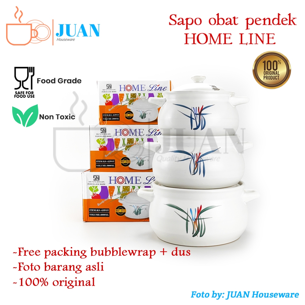 HOMELINE Sapo obat pendek keramik alami / claypot / panci keramik tipe KS / 2000ml/3000ml/4000ml