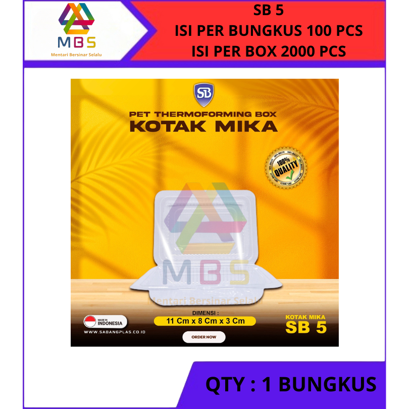 ISI 100 PCS PLASTIK MIKA KOTAK KUE MAKANAN TYPE SB 5 UKURAN 11 CM X 8 CM X 3 CM