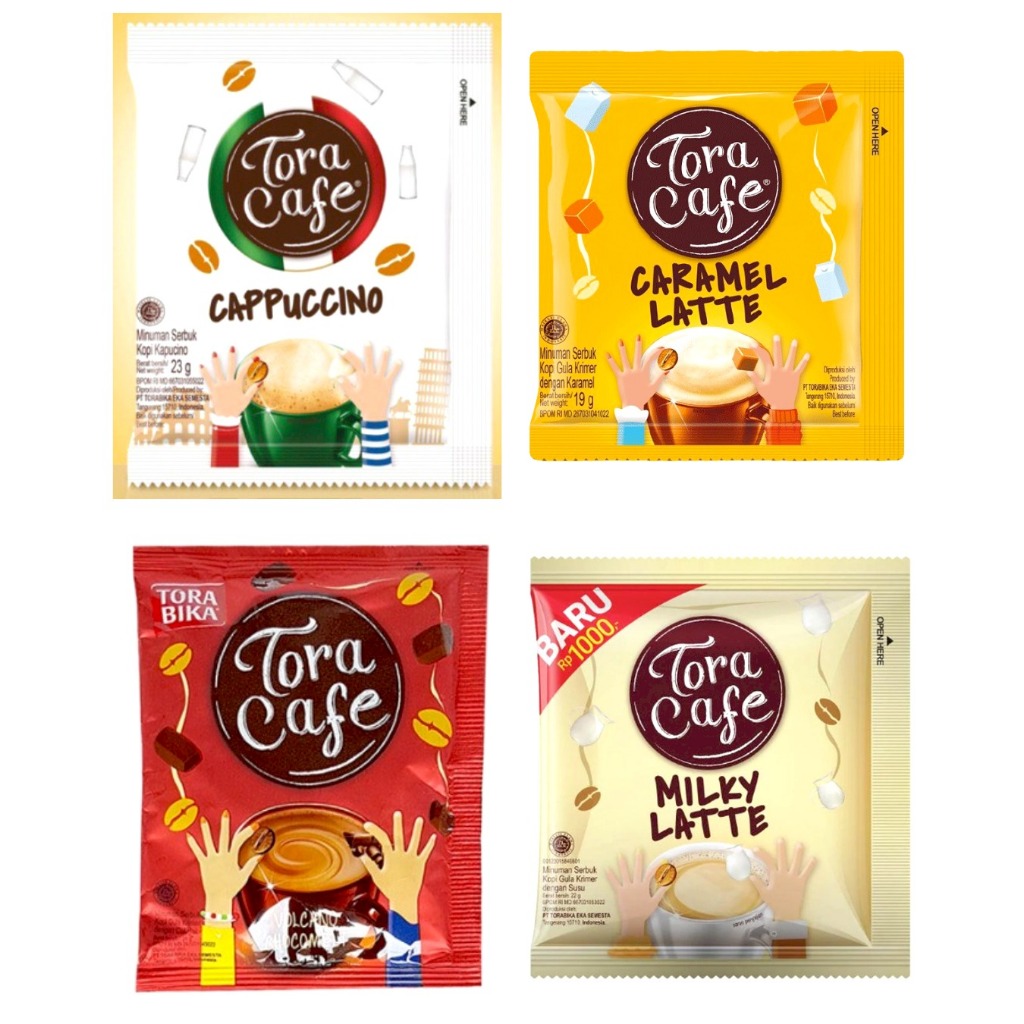 

TORA CAFE ALL VARIAN CHOCO LATTE MILKY LATTE CARAMEL LATTE CAPPUCINO 1 RENCENG 10 SADHET