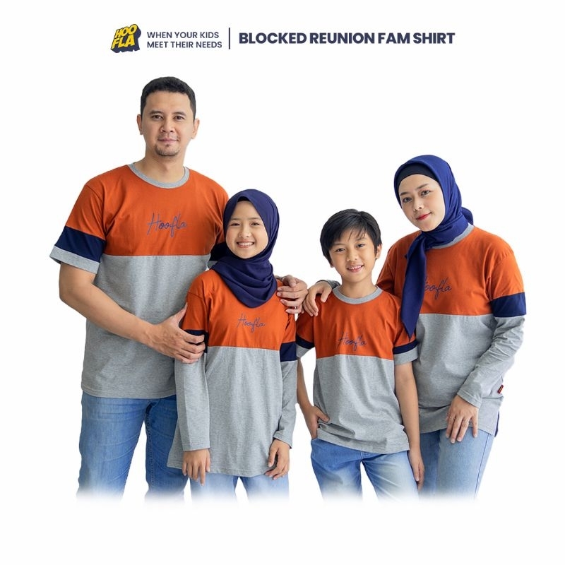Hooflakids Sarimbit kaos/Blocked Reunion Fam Shirt Autumn Orange, Grey, Navy (02)  /Couple keluarga/