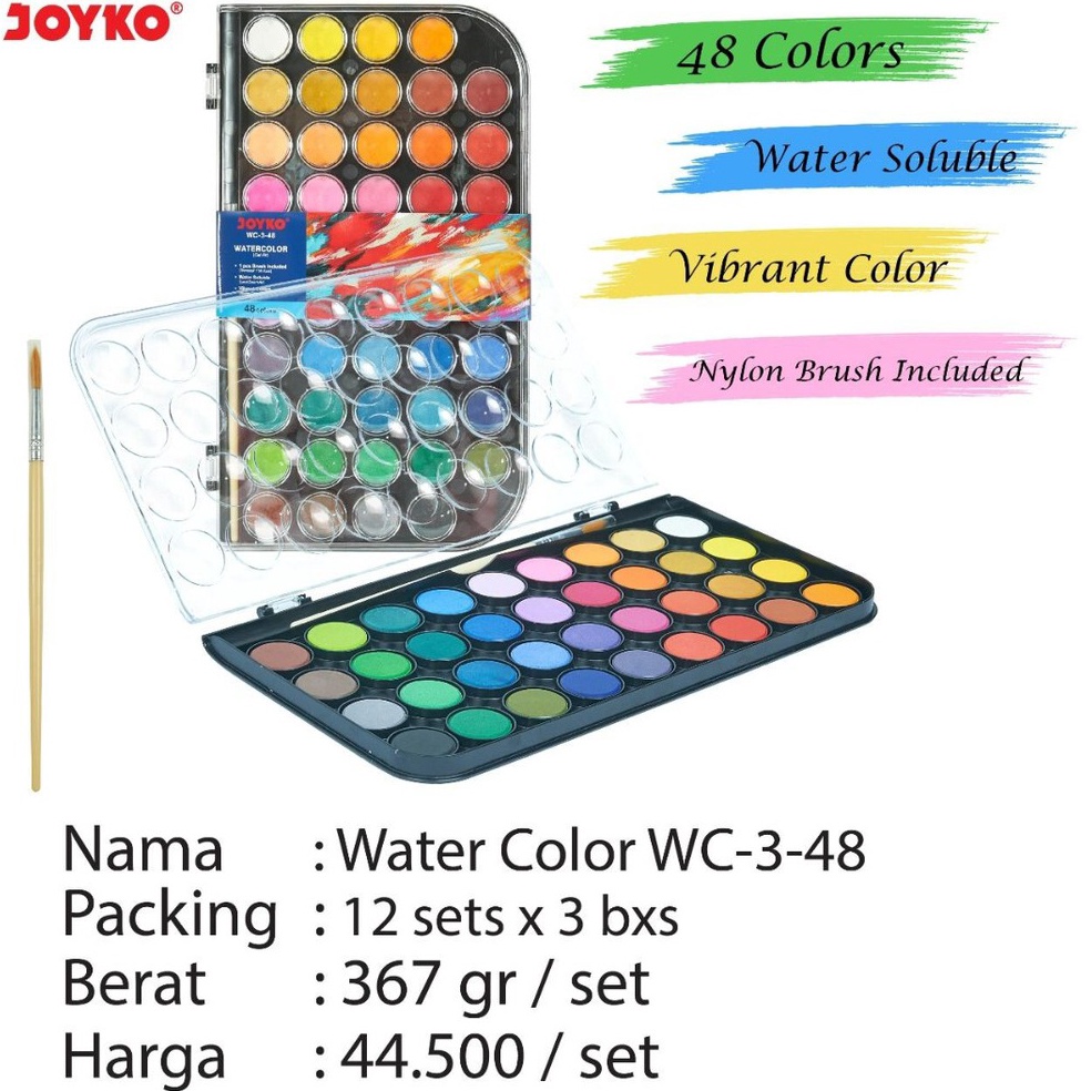 

KODE I9B5 water color cake wc 3 isi 48 warna joyko cat iar padat