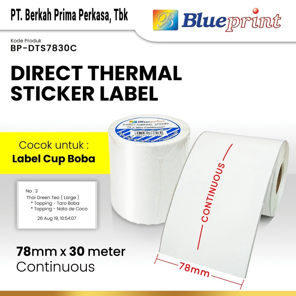 

KODE F6Z4 Direct Thermal Sticker Label Continuous 78 x 3 M BLUEPRINT 78x3 Meter 1 Roll