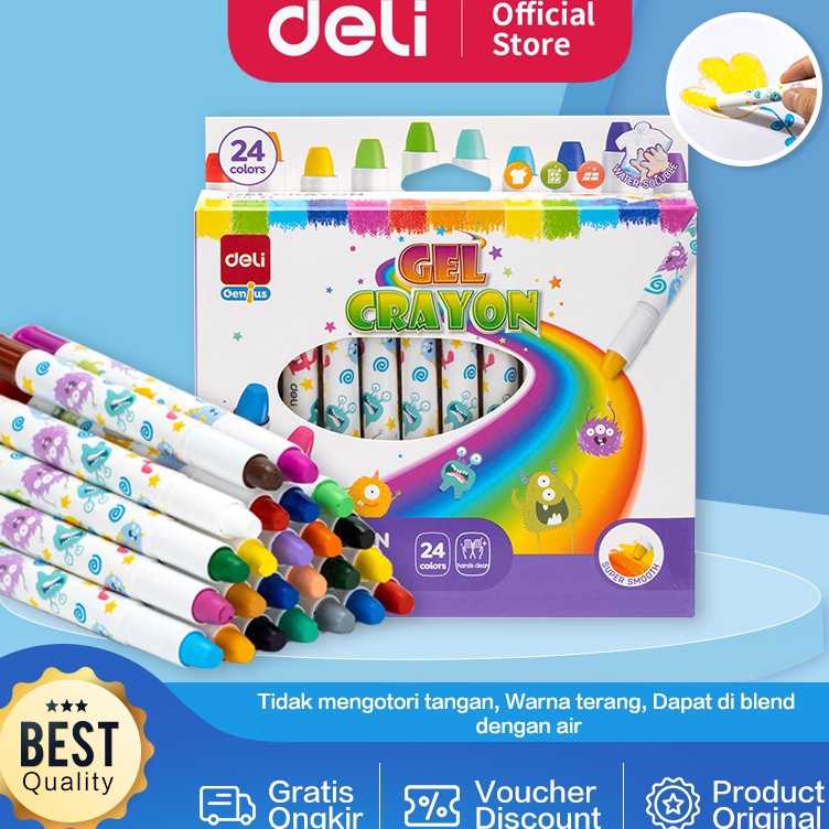 

KODE G4B4 Deli Gel Crayon Krayon 12 24 Warna Tidak Mengotori Tangan Bersertifikat Aman EC211