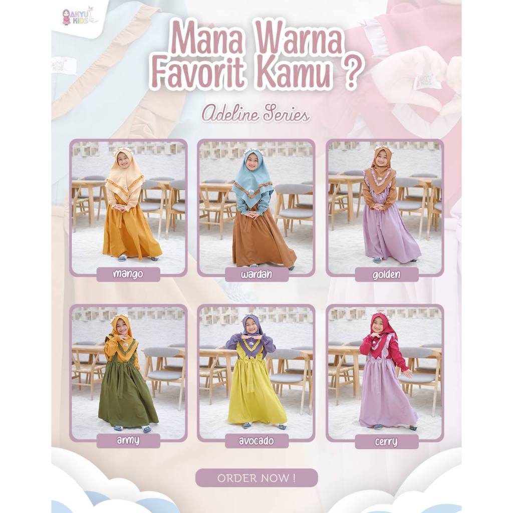 AKYU KIDS ADELINE DRESS ONLY - DRESS ANAK KOMBINASI PITA LUCU - BAJU ANAK CEWEK - SEKOLAH -MENGAJI -
