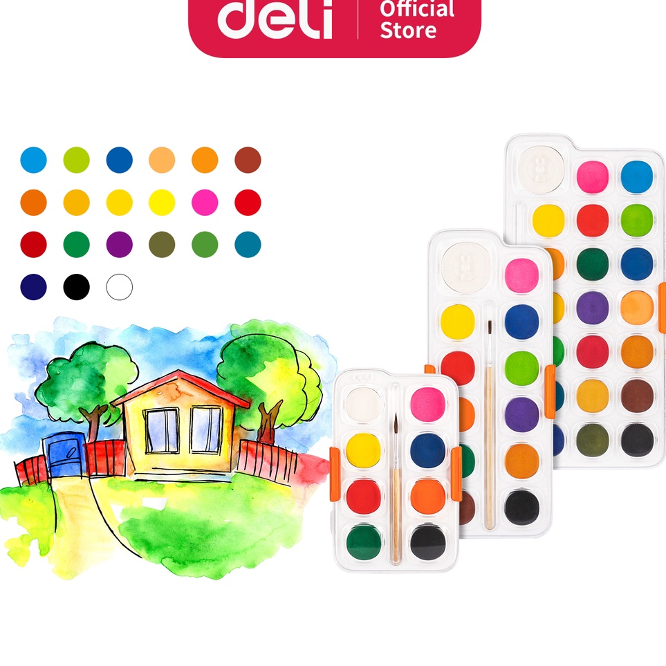 

KODE Y7S Deli Watercolor Paint Cat Air Padat 81221 Warna Kemasan Kotak Kuas EC18 EC112 EC121