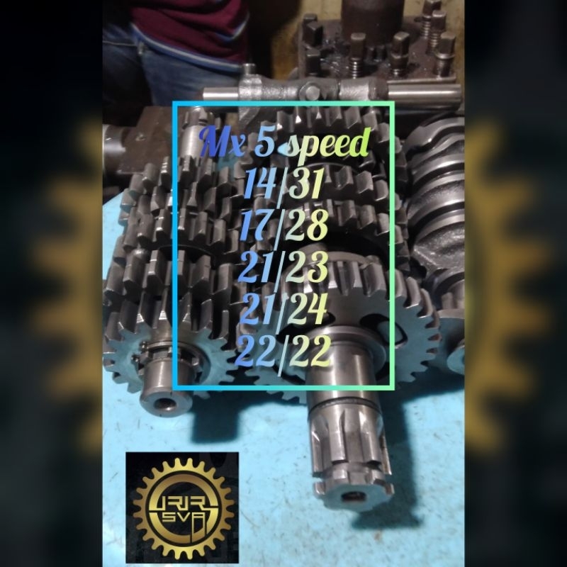 Gigi Rasio Gear Ratio Jupiter MX 5 Speed Racing ukuran gigi1st.14/312nd.17/283rd.21/23
4th.21/24
5th