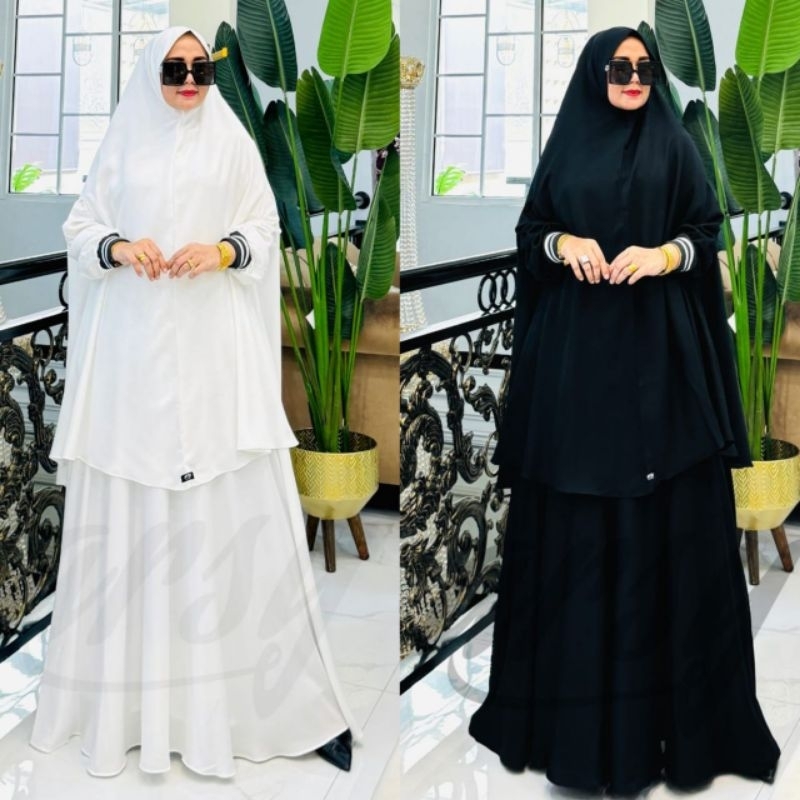 MADINA SYARI BY ARSY HIJAB ORIGINAL GAMIS SET KHIMAR UMROH HAJI SYARI SET HITAM PUTIH