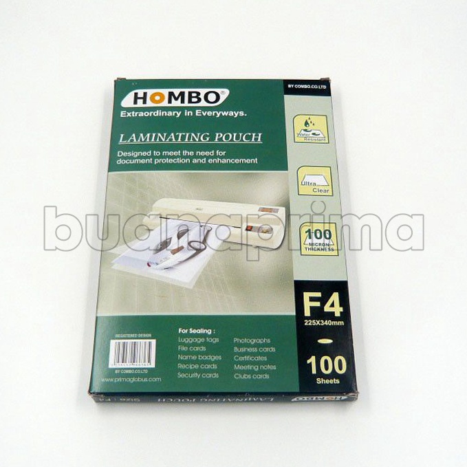 

KODE I8W9 Plastik Laminating Film A4 F4 Hombo isi 1 Pouch 1 Micron Folio