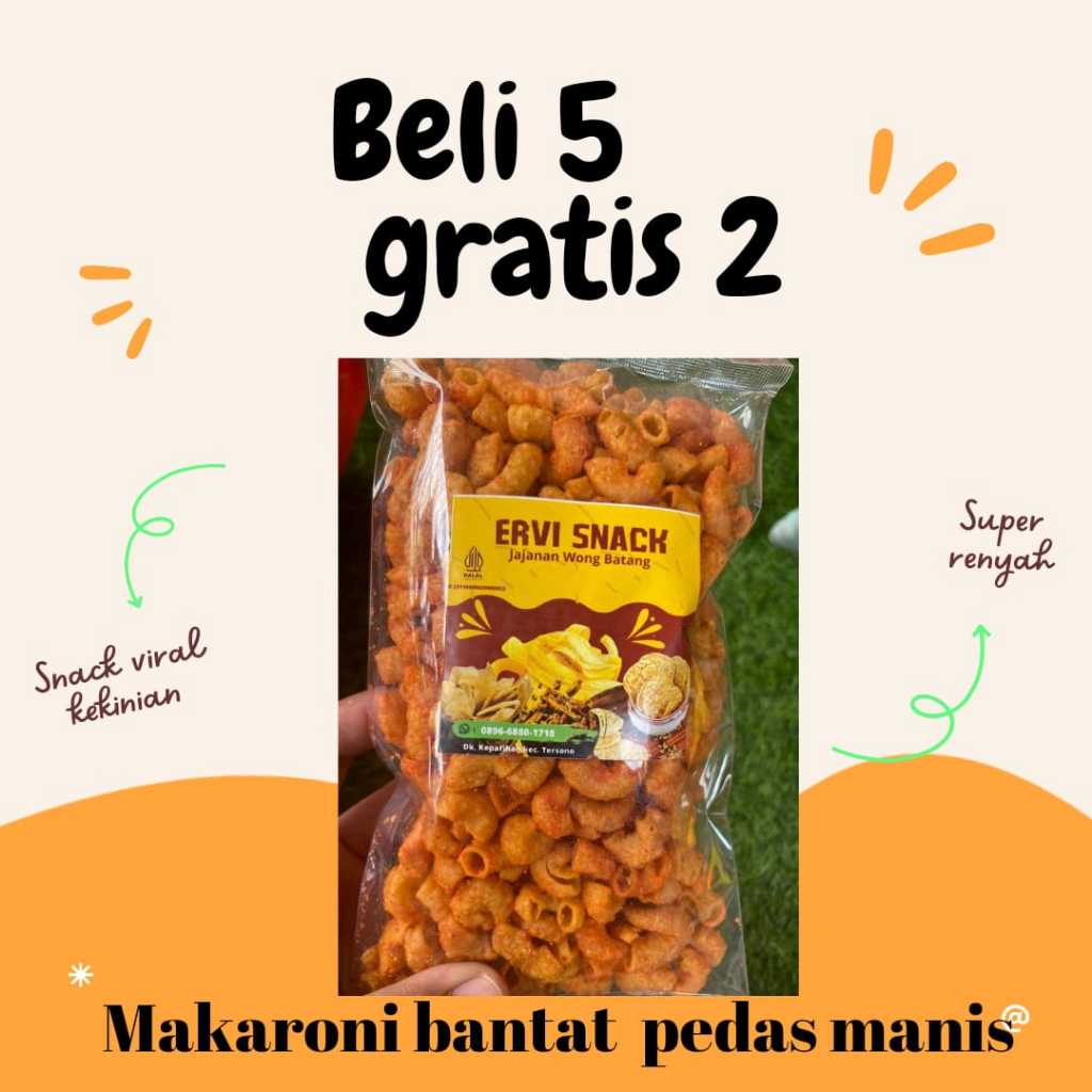 

Makaroni Bantat Beli 5 Free 2 Paket Snack Pedas Bisa Pilih Varian + Gratis 2 Pcs Pilihan